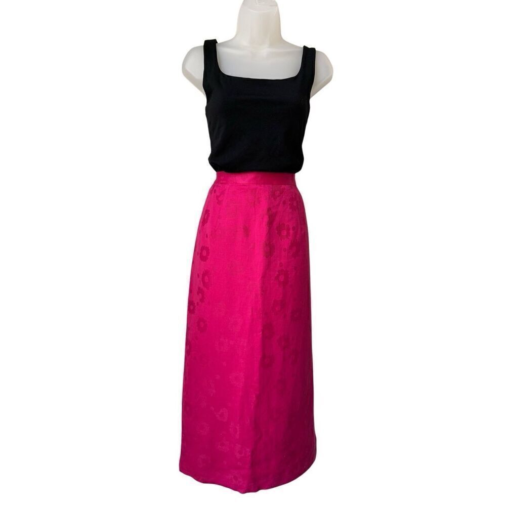 Vintage Maggie London Hot Pink Floral Print Midi Skirt